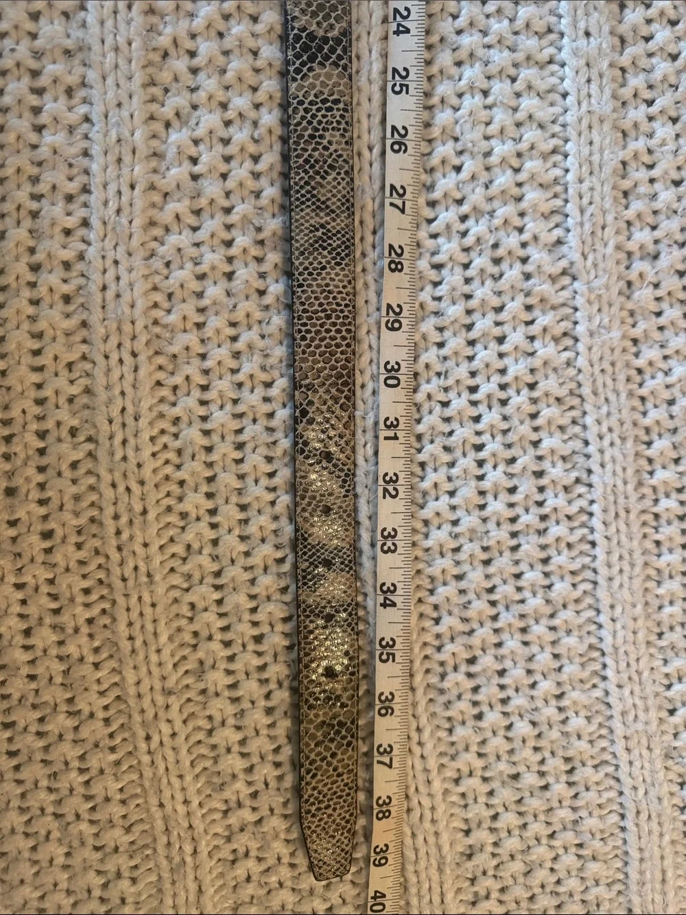 Snake-Print Belt with Antiqued Gold Buckle - White/Brown